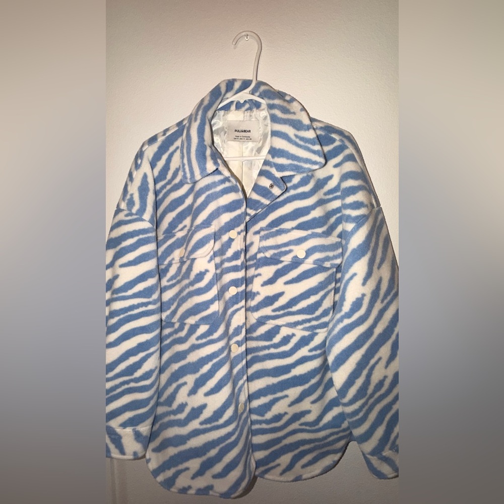 Pull&Bear Blue and Ivory , Zebra Jacket Coat